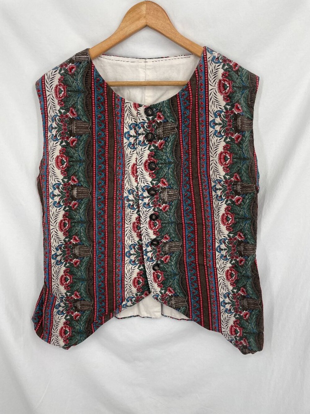 Vintage Floral Striped Button Front Sleeveless Vest